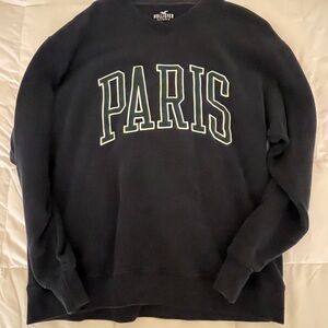 Hollister Men's Black Crewneck Sweater with Paris Print